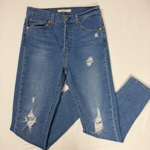 Levi’s Wedgie Skinny Jeans Size 26 Distressed High Rise Blue Denim EUC